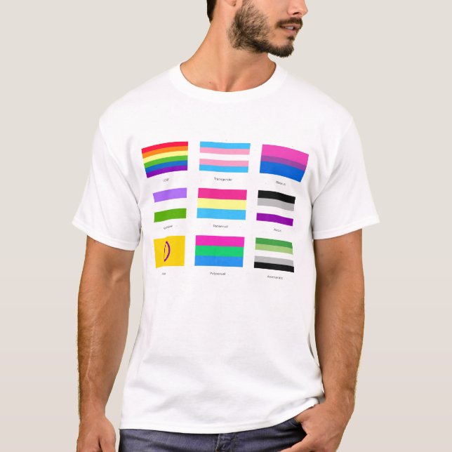 LGBTQIA Pride 9 x FLAGS  Rainbow Awareness Chic An T-Shirt (Front)