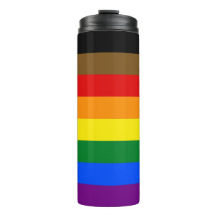 LGBTQIA PRIDE BLACK & BROWN RAINBOW THERMAL TUMBLER