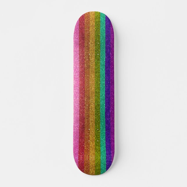 LGBTQIA Pride Flag Glitter Rainbow Glitter Stripes Skateboard (Front)