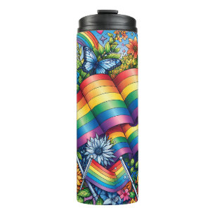 LGBTQIA+ Pride Flags, Rainbows, Flowers Thermal Tumbler