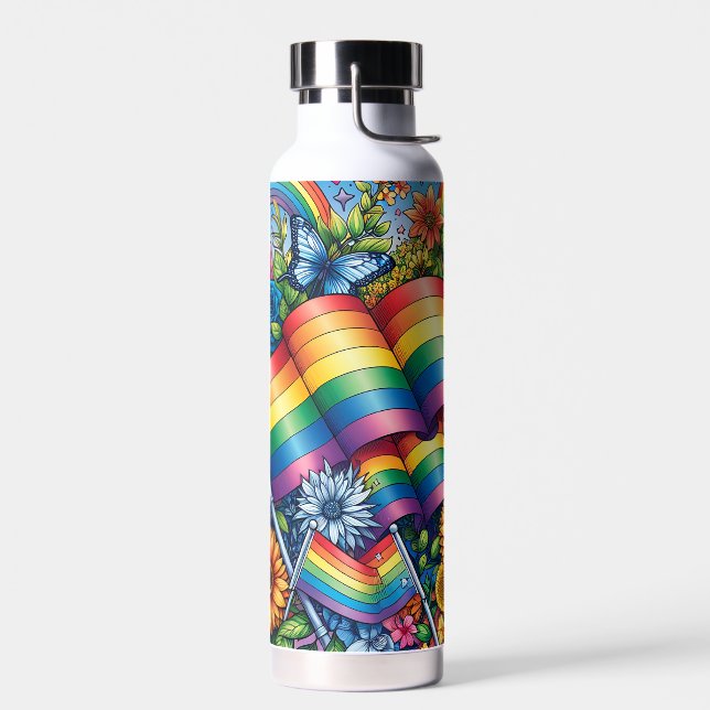 LGBTQIA+ Pride Flags, Rainbows, Flowers Water Bottle (Left)