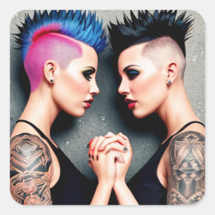 LGBTQIA+ Pride Lesbians Holding Hands Square Sticker