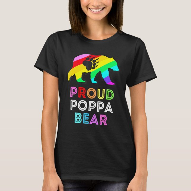 Lgbtqia Proud Poppa Bear Rainbow Gay Pride Men Wom T-Shirt (Front)