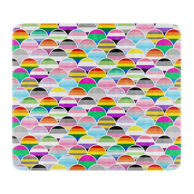 LGBTQIA+ Queer Scalloped Pride Flag Fans Cutting Board (Front)