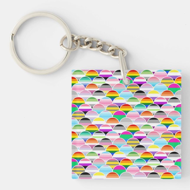 LGBTQIA+ Queer Scalloped Pride Flag Fans Key Ring (Front)