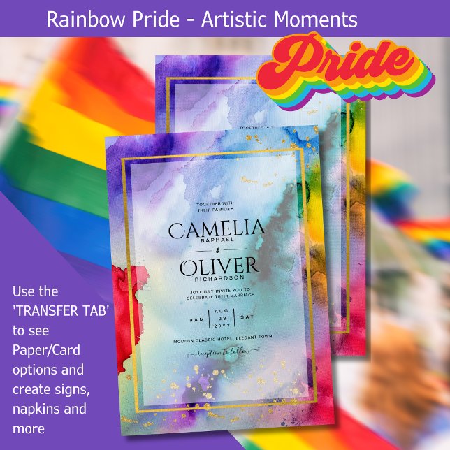 LGBTQIA++ RAINBOW PRIDE INK Artistic Wedding Invitation (Celebrate the vibrant spirit of love and equality with our Rainbow Pride wedding invitation.)