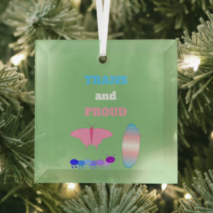LGBTQIA Transgender Pride Caterpillar to Butterfly Glass Tree Decoration