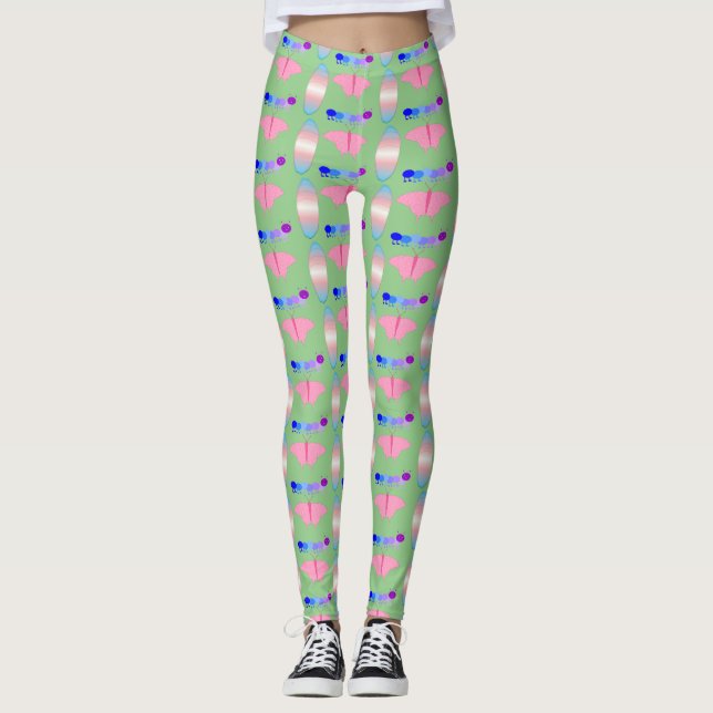 LGBTQIA Transgender Pride Caterpillar to Butterfly Leggings (Front)