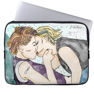LGBTQIA+ Women Kissing Watercolor Art   Laptop Sleeve