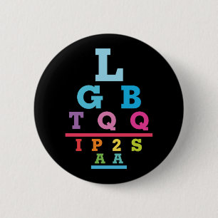LGBTQQIP2SAA Gay Pride Eye Chart Acronym 6 Cm Round Badge