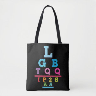 LGBTQQIP2SAA Gay Pride Eye Chart Acronym Tote Bag