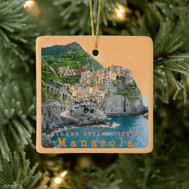 LGR0012 MANAROLA, Cinque Terre, Italy, Ceramic Ornament (Tree)