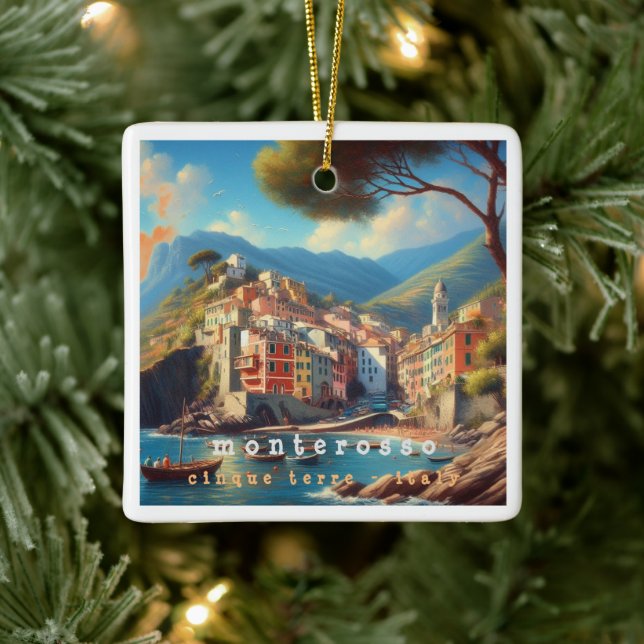 LGR006 MONTEROSSO, Cinque Terre, Italy, Ceramic Ornament (Tree)