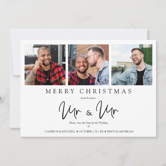 LGTB Gay Whimsical MR & MR Christmas Wedding Photo Holiday Card (Front)