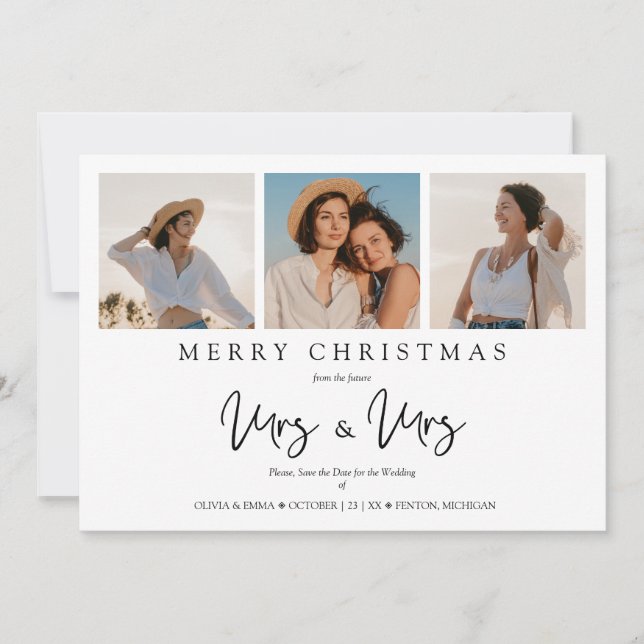 LGTB Lesbian Whimsical MRS & MRS Christmas Wedding Holiday Card (Front)