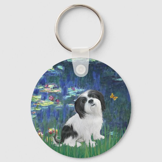 Lhasa Apso 2 - Lilies 5 Key Ring (Front)