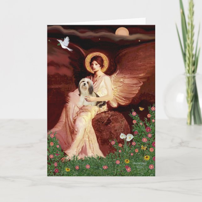 Lhasa Apso 4 - Seated Angel Card (Front)