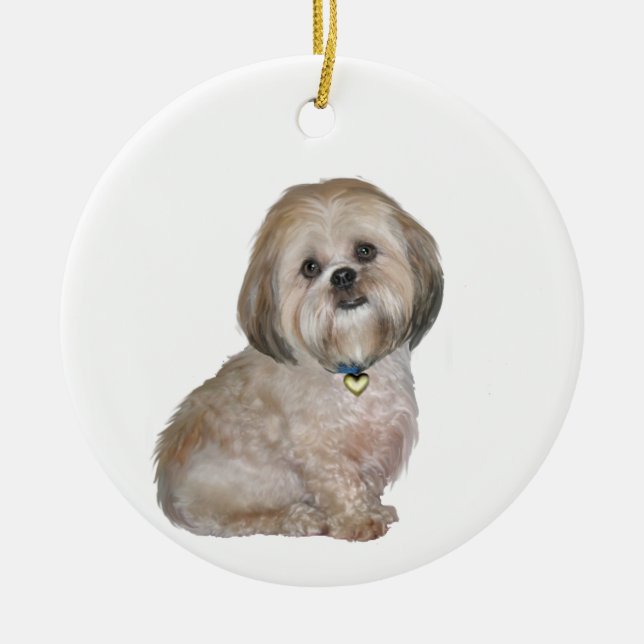 Lhasa Apso (A) - golden / cream Ceramic Tree Decoration (Front)