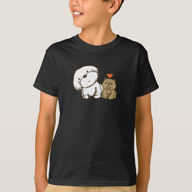 Lhasa Apso and kitty T-Shirt (Front)