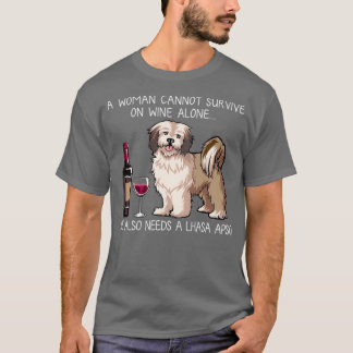 Lhasa Apso and wine Funny dog  T-Shirt
