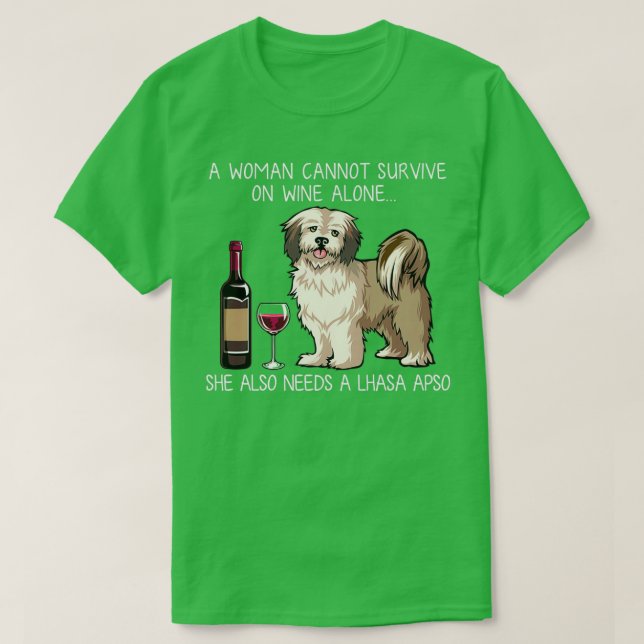 Lhasa Apso and wine Funny dog  T-Shirt (Design Front)