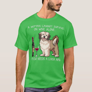 Lhasa Apso and wine Funny dog  T-Shirt