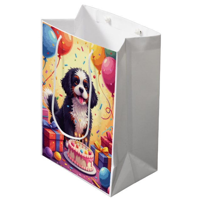 Lhasa Apso Birthday Celebration Medium Gift Bag (Front Angled)