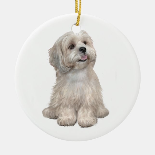 Lhasa Apso (C) - Light gold Ceramic Tree Decoration (Front)
