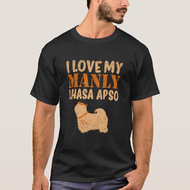 Lhasa Apso Canine Pet Manly  Boy Dog Gender Reveal T-Shirt (Front)