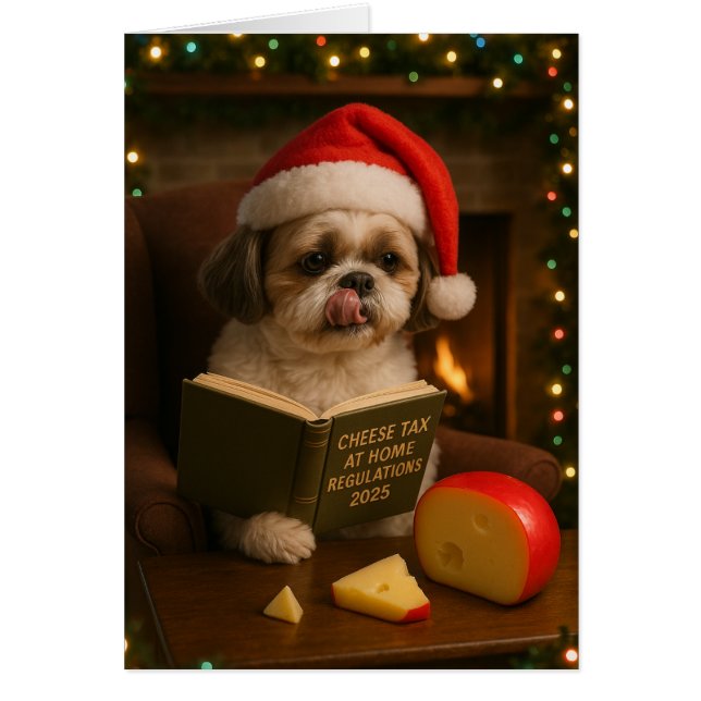 Lhasa Apso 'Cheese Tax' Christmas card (Front)