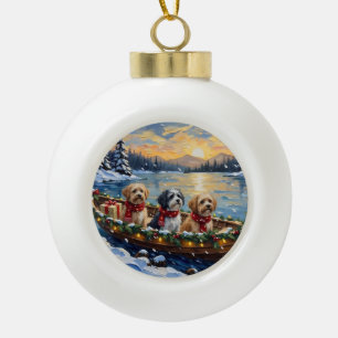 Lhasa Apso Christmas Boat Holiday Ceramic Ball Christmas Ornament