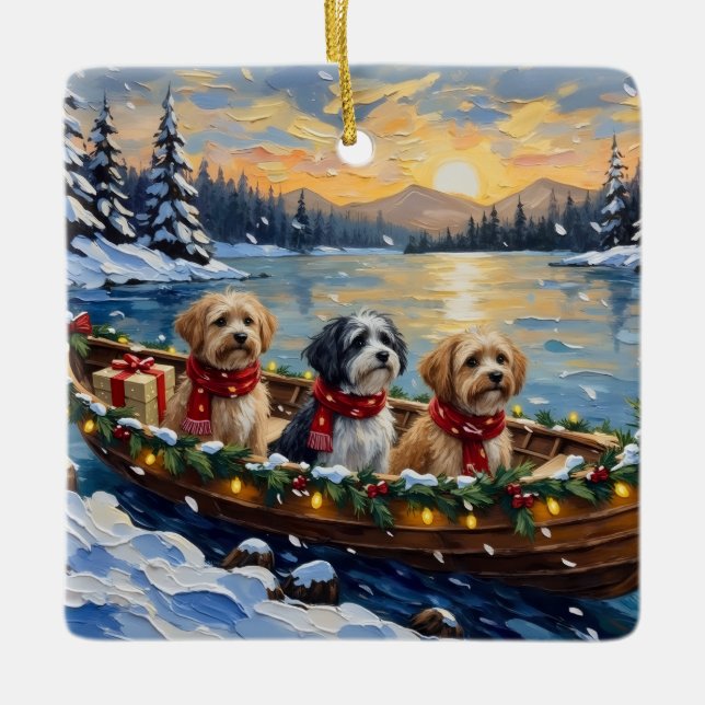 Lhasa Apso Christmas Boat Holiday Ceramic Ornament (Front)