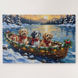 Lhasa Apso Christmas Boat Holiday Jigsaw Puzzle