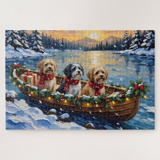 Lhasa Apso Christmas Boat Holiday Jigsaw Puzzle (Horizontal)