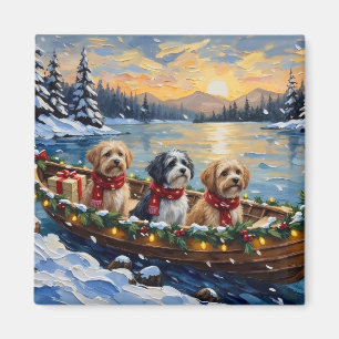Lhasa Apso Christmas Boat Holiday Magnet