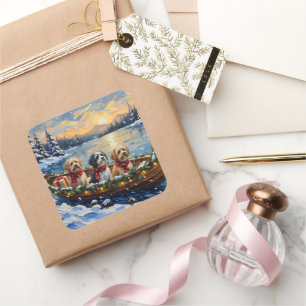 Lhasa Apso Christmas Boat Holiday Square Sticker