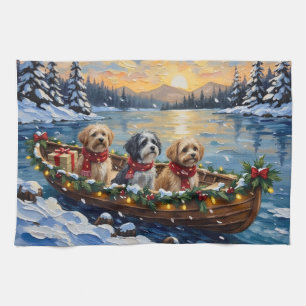 Lhasa Apso Christmas Boat Holiday Tea Towel
