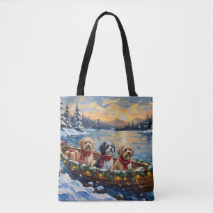 Lhasa Apso Christmas Boat Holiday Tote Bag