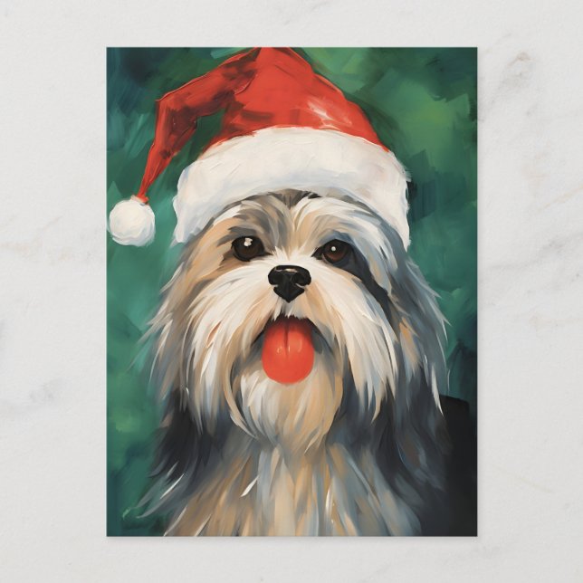 Lhasa Apso Christmas brush painting artwork Postcard (Front)
