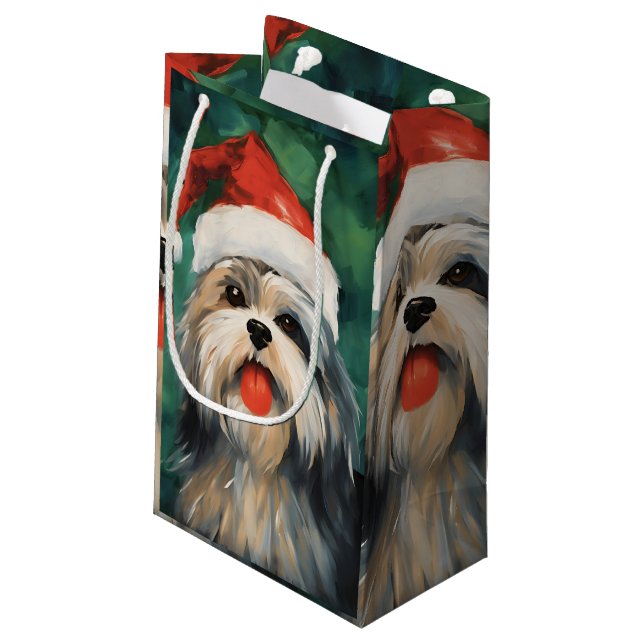 Lhasa Apso Christmas brush painting artwork Small Gift Bag (Back Angled)