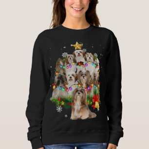 Lhasa Apso Christmas Dog Tree Lights Pajamas Famil Sweatshirt