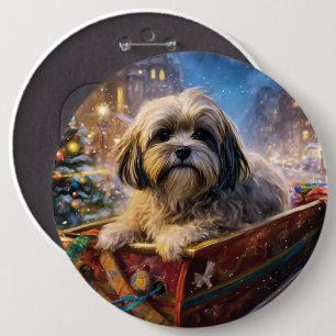 Lhasa Apso Christmas Festive Season  6 Cm Round Badge