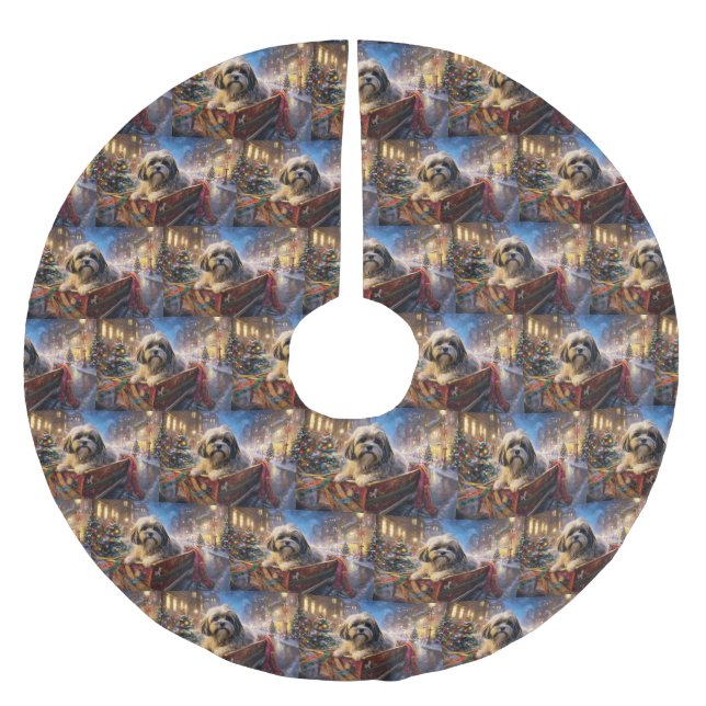 Lhasa Apso Christmas Festive Season  Brushed Polyester Tree Skirt (Front)