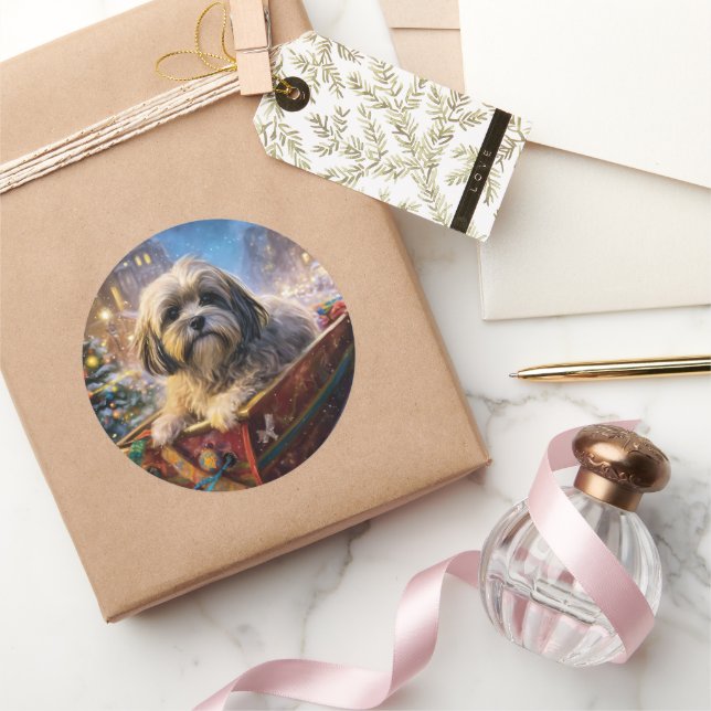 Lhasa Apso Christmas Festive Season  Classic Round Sticker (Gifting)