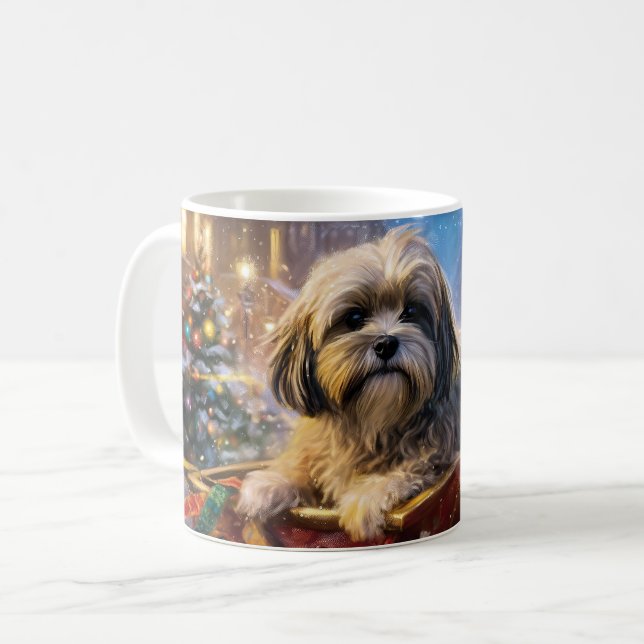 Lhasa Apso Christmas Festive Season  Coffee Mug (Front Left)