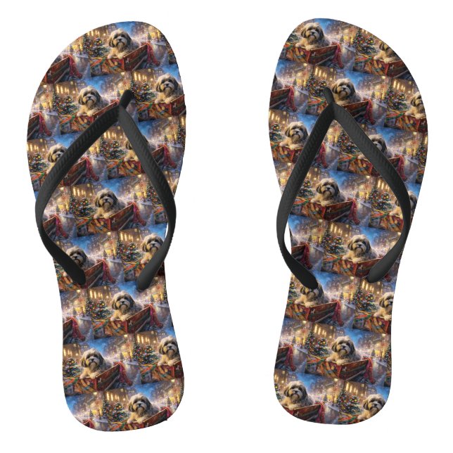 Lhasa Apso Christmas Festive Season  Flip Flops (Footbed)
