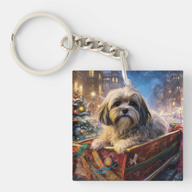 Lhasa Apso Christmas Festive Season  Key Ring (Front)