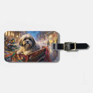 Lhasa Apso Christmas Festive Season Luggage Tag