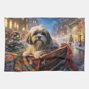 Lhasa Apso Christmas Festive Season Tea Towel