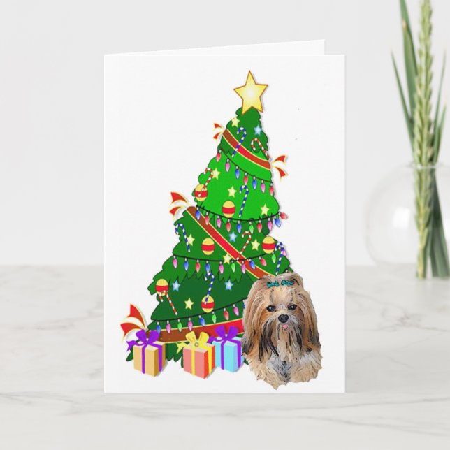 Lhasa Apso Christmas Holiday Card (Front)